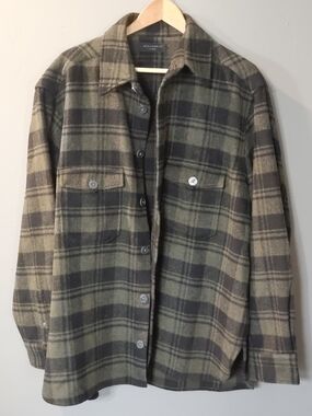 AllSaints Asbury Plaid Flannel‎ Wool Checked Shirt Jacket Mens XL
